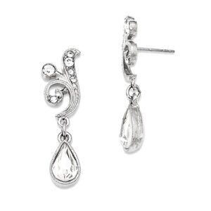 1928 SILVER-TONE SWAROVSKI ELEMENTS TEARDROP POST DANGLE EARRINGS